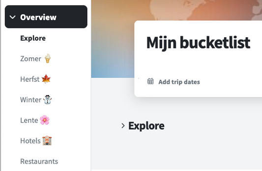 Je reisbuckelist maken in Wanderlog